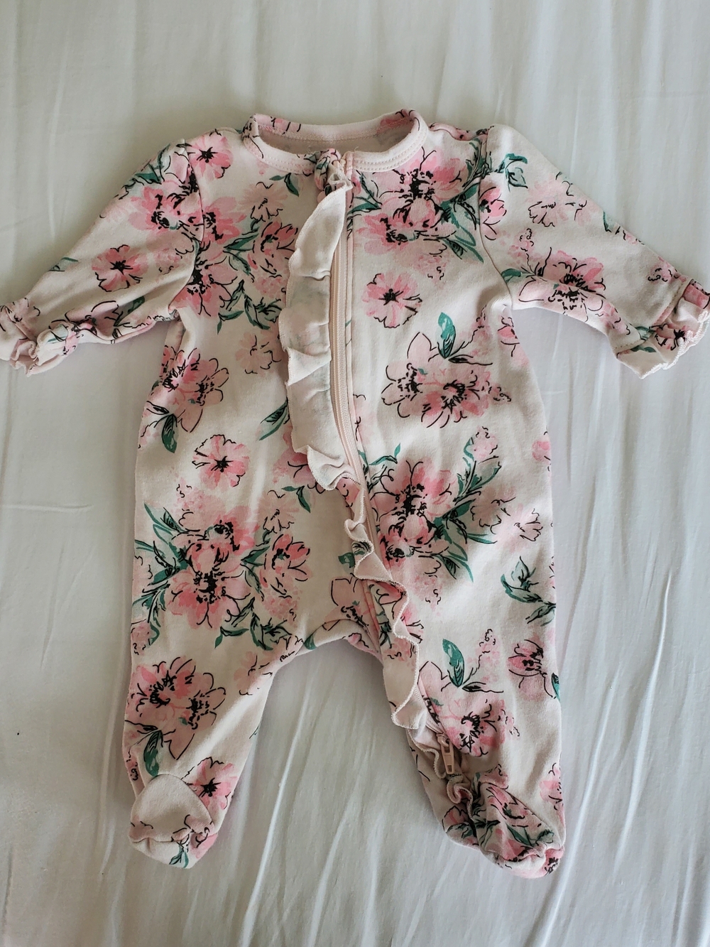 Little Me Baby Floral Ruffle Footed One-Piece Pink Girl Onesie